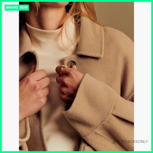 Cropped Pea Coat with Pockets, Boxy Fit Casual Jacket - Picture 4 of 7